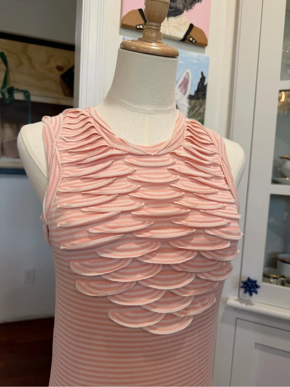 CHANEL Blush Pink Sleeveless Scallop-Detail Knit Dress